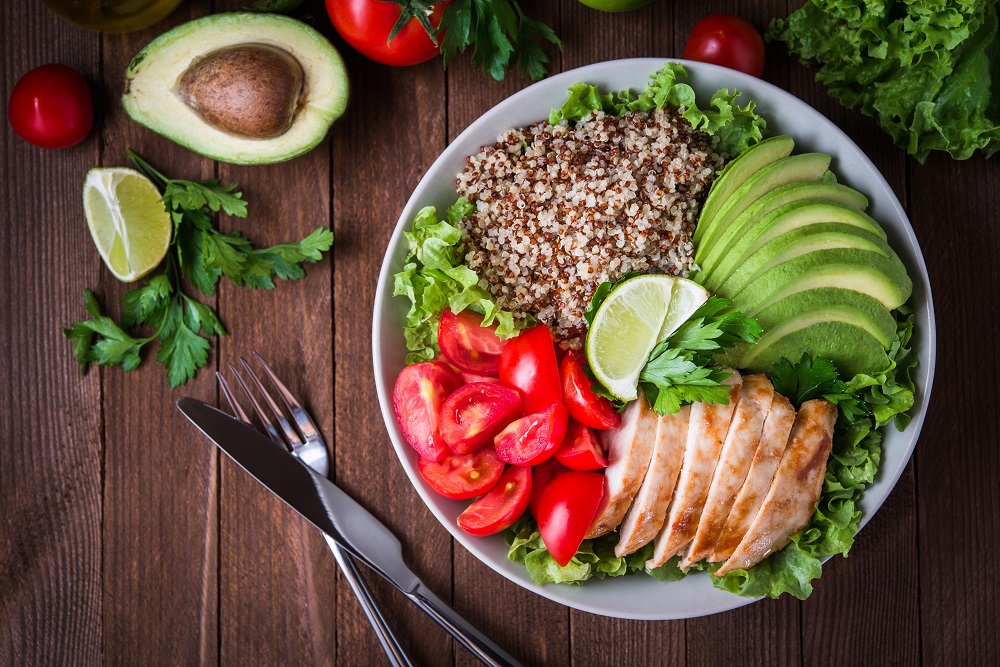 Healthy salad bowl with mix of macronutrients