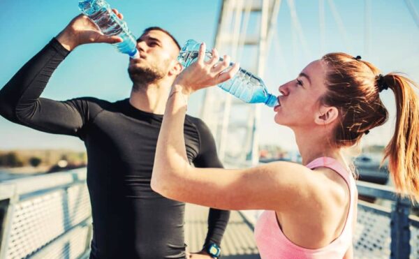 Hydrating after running.